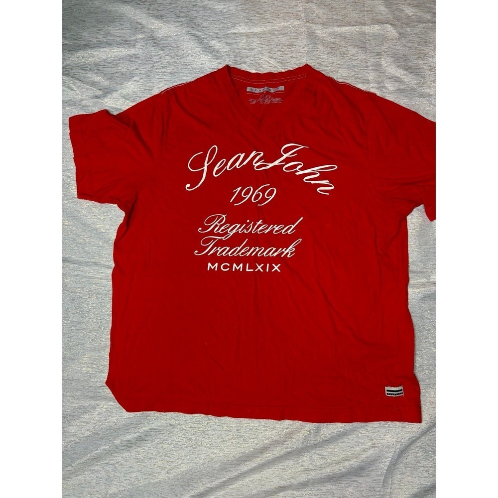 Vintage Sean John Shirt 1969 Mens Medium V Neck Cotton Black Y2K Tee